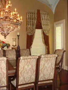 custom dining chairs and window treatment